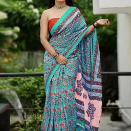 HERE&NOW Floral Printed Pure Cotton Bhagalpuri Saree-picture-30
