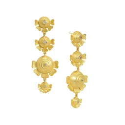 House of Pataudi Gold Plated Rhinestone Studded Floral Shaoed Drop Earrings image 3