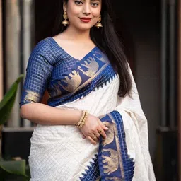 Aman's Impero Ethnic Motifs Checked Woven Design Zari Saree image 2