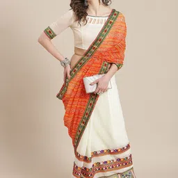 DIVASTRI Embellished Embroidered Pure Georgette Half and Half Bandhani Saree-picture-24