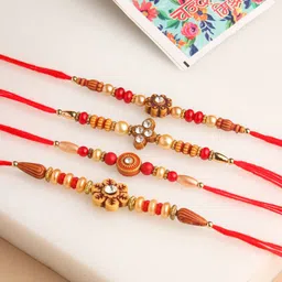 Anouk Set Of 4 Stones-Studded & Beaded Rakhis With Greeting Card Roli Chawal-picture-42