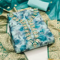 HERE&NOW Floral Embellished Organza Unstitched Dress Material-picture-20