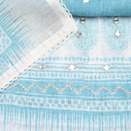 Meena Bazaar Geometric Woven Design Mirror Work Unstitched Dress Material image 5