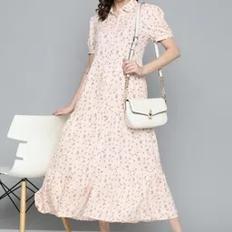 ANJIR Women Floral Printed Puff Sleeve Shirt Maxi Dress-picture-19