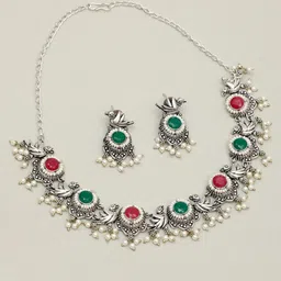 VIVAZS Silver Plated & Stone Studded Jewellery Set image 2