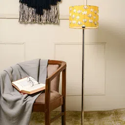 green girgit Yellow & White Printed Cylindrical Floor Lamps image 4