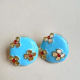 The Jewellery Tale Stainless Steel Gold-Plated Stones Studded Circular Shaped Studs-picture-12