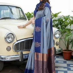 JANOI Woven Design Zari Silk Cotton Handloom Banarasi Saree image 2