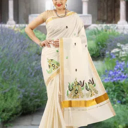 Rst R Selvamani Tex Ethnic Motifs Zari Pure Cotton Kasavu Saree-picture-11