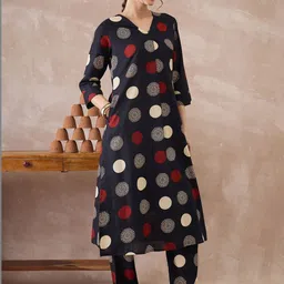 Indo Era Printed Pure Cotton V-Neck Tunic With Trousers Co-Ords image 5