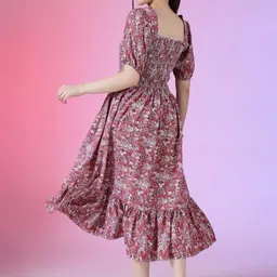 Raiyani Fashion Floral Print Puff Sleeve Fit & Flare Midi Dress image 3
