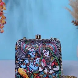 Swisni Radha Krishna Printed Box Clutch image 1