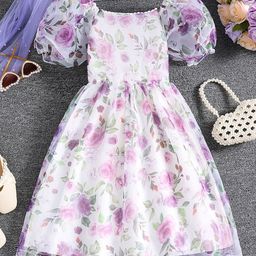 INCLUD Girls Floral Print Puff Sleeve Fit & Flare Dress-picture-5