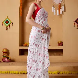 RACHNA White Poly Georgette Solid Sarees image 5