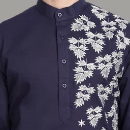 Moda Rapido Men Floral Embroidered Regular Thread Work Pure Cotton Kurta with Pyjamas image 5