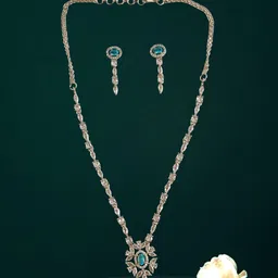 Gemron Jewel Rhodium-Plated Diamond & Cubic Zirconia Studded Necklace And Earrings-picture-39