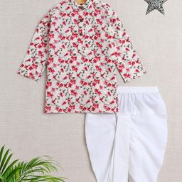 The Magic Wand Boys Floral Printed Band Collar Pure Cotton Straight Kurta With Dhoti Pants-picture-33