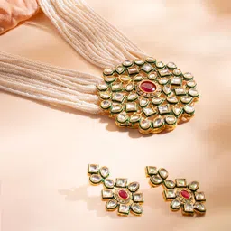 VIRAASI Gold-Plated Stone-Studded & Pearls Beaded Jewellery Set image 1