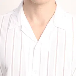 Voroxy Men Smart Cuban Collar Vertical Striped Polycotton Casual Shirt image 2