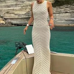 miss mosa by akanksha Alamode By Akanksha Off White Orit Luxe Soft Knit Dress- Resortwear image 1