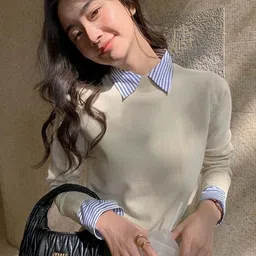 miss mosa by akanksha Alamode By Akanksha Women Beige Blair Statement Top with Attached Sweater-picture-37