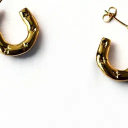 The Jewellery Tale Stainless Steel Gold Plated Contemporary Half Hoop Earrings image 2