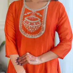 ROZLAND Women Ethnic Motifs Embroidered Regular Mirror Work Kurta with Trousers & With Dupatta image 4