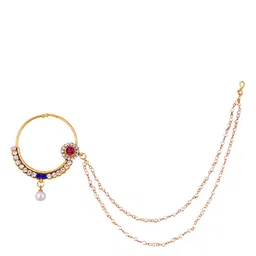 LUCKY JEWELLERY Gold-Plated Cubic Zirconia Chained Nosepin image 2