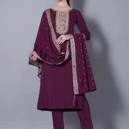 Women Basket Women Ethnic Motifs Embroidered Round Neck Kurta with Trousers & Dupatta-picture-13