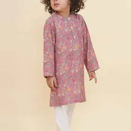 Sethukrishna Boys Floral Printed Mandarin Collar Straight Kurta With Pyjamas image 4