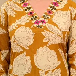 Angkor Floral Printed V-Neck Pure Cotton Kurta With Trousers & Dupatta image 5