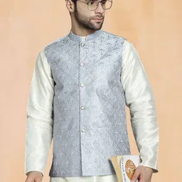 Jompers Embroidered Mandarin Collar Nehru Jacket-picture-14