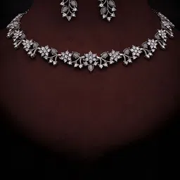 Lyriss Silver-Plated Artificial Stones Studded Nacklace With Earrings image 3