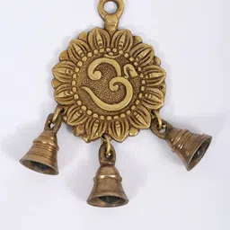Exotic India Gold-Toned Om Hanging Bell Brass Pooja Essentials-image-26