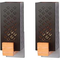 1ST TIME Black & Black Textured Wood Rectangle Shaped Wall Lamp-picture-28