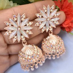 MEIRA JEWELLERY Rose Gold-Plated Artificial Stones Studded Dome Shaped Jhumkas-picture-25