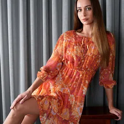ONLY Floral Print Tie-Up Neck Puff Sleeve A-Line Dress-picture-16