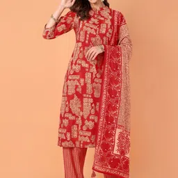 Chandbaali Women Ethnic Motifs Printed Regular Kurta with Trousers & With Dupatta-image-18