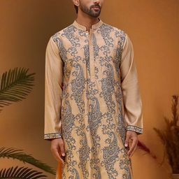 Jompers Men Floral Embroidered Mandarin Collar Straight Kurta-picture-38