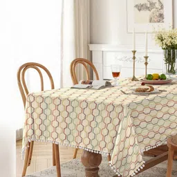 CASABLEU Beige & Pink Geometric Printed 6-Seater Rectangle Table Cover image 3