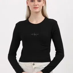 Calvin Klein Jeans Women Brand Logo Printed Round Neck Cotton T-Shirt-image-53