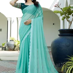 Zeenat Duniya Checked Embroidered Pure Chiffon Saree-picture-38