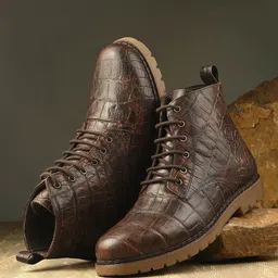 CARLO ROMANO Men Crocodile Textured Genuine Leather Platform Regular Boots image 1