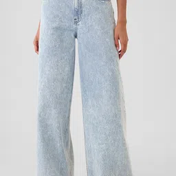 GAP Women Studded Acid Wash Mid-Rise Pure Cotton Baggy Fit Jeans-image-2