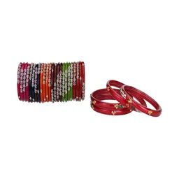 SOMIL Set Of 28 Artificial Stones Studded Glass Bangles-picture-27