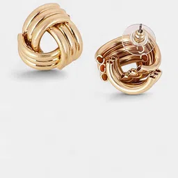 SOHI The Small Ribbed Intertwine Gold-Plated Contemporary Studs Earrings image 4