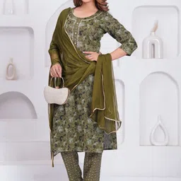 Toflei Women Floral Printed Cotton Kurti with Trousers & Dupatta image 2