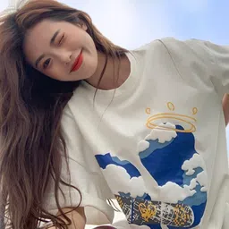 KPOP Women Graphic Printed Round Neck Oversized T-shirt image 2