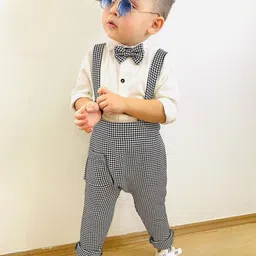 DEL LUNA Boys Printed Dungarees Comes with Shirt & Bow Tie-image-48