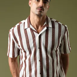 THE BEETEL HOUSE Men Textured Striped Crochet Relaxed Casual Shirt-image-11